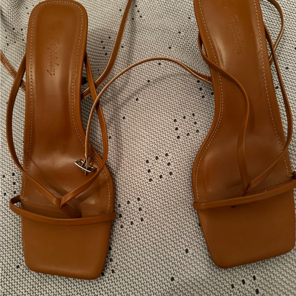 Elegant Brown Strappy Lace Up Heeled Sandals